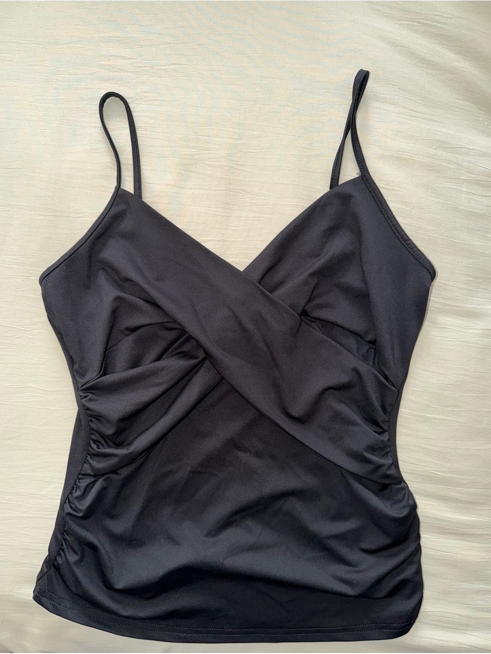 New. Lavishia Black Crisscross Waist Ruched Fitted Women Cami Top